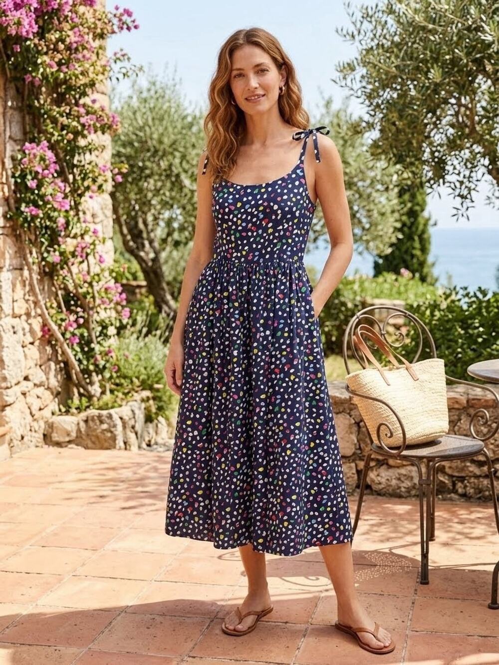 J.Crew | Ratti® Happy Cat Confetti Print Tie-ShoulderMIDI Sundress - Size 0